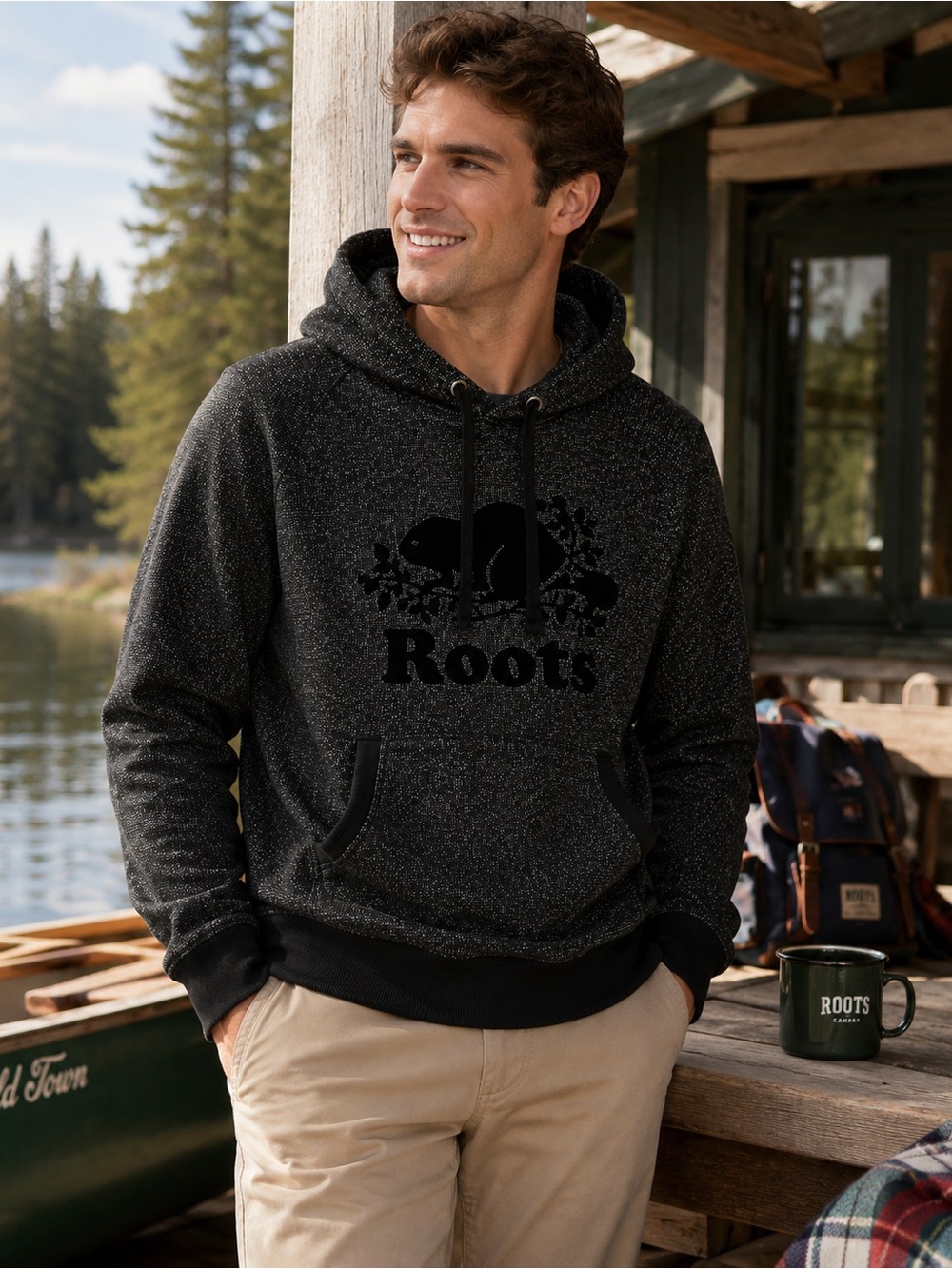 Roots Salt & Pepper Pullover Hoodie | XL | Black Velvet Logo | Cozy Cotton Blend